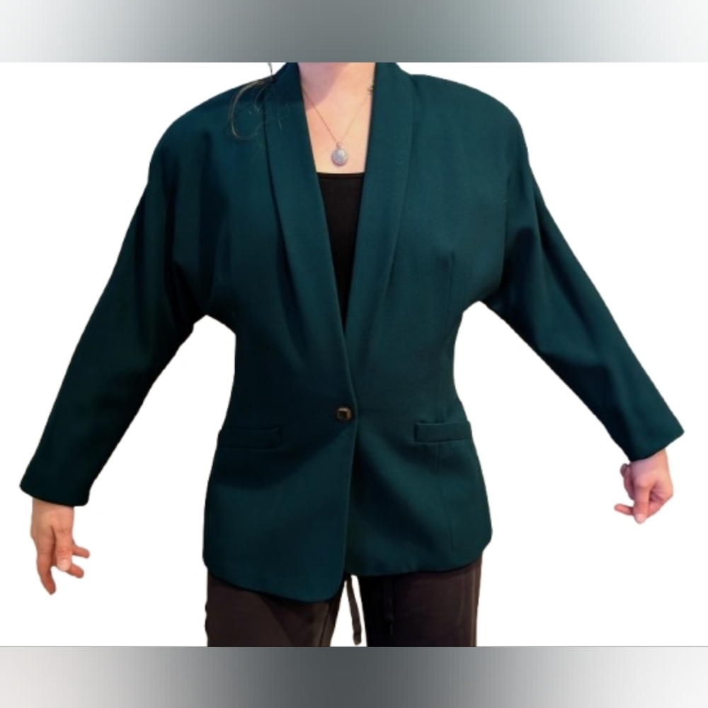 Vintage Forest Green Wool Elegant Women's Blazer Paul Stanley Size 10